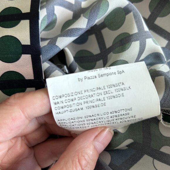 Piazza Sempione Geometric Silk Shift Dress with Neck Embellishment Jewels - Picture 8 of 9